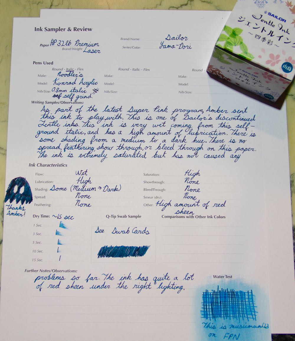Ink Review Sheet